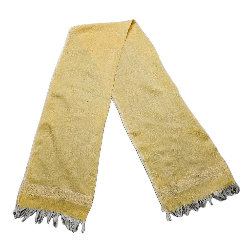 Womens Scarf Yellow Woven Geometric Border Lightweight Fringe Edges 19x64